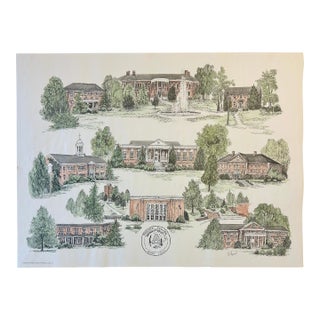 1980s Radford University Virginia Campus Print by Liz Bryant – Hand-Colored Architectural Illustration, 24” X 18” For Sale