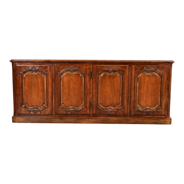 Baker Furniture French Provincial Louis XV Carved Walnut Sideboard or Bar Cabinet, Circa 1960s For Sale