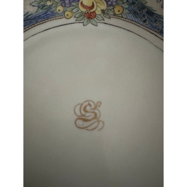 Ceramic Antique 1900s Bavaria Porcelain Hand Painted Peacock and Fruit Platter/Charger Plate For Sale - Image 7 of 12