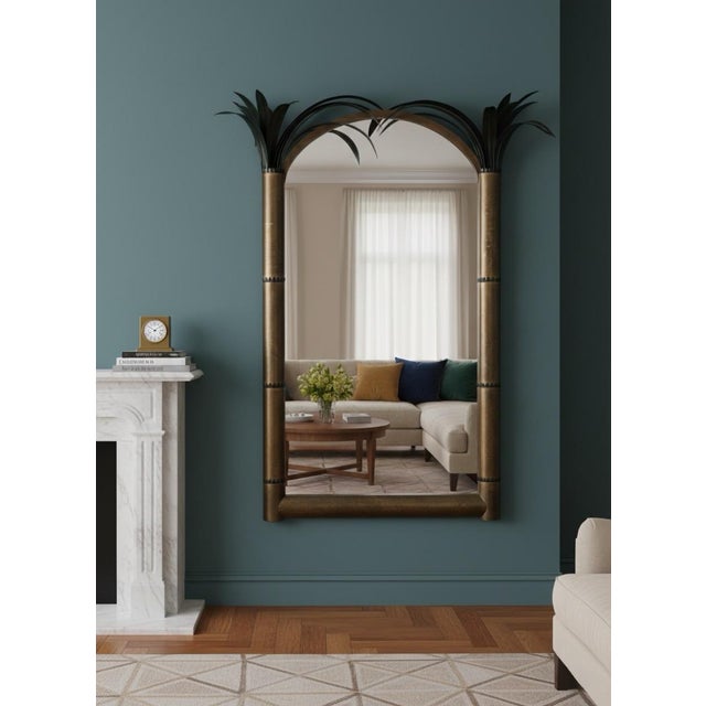 2000 - 2009 Vintage Hollywood Regency Faux Bamboo Arched Palm Tree Mirror For Sale - Image 5 of 5