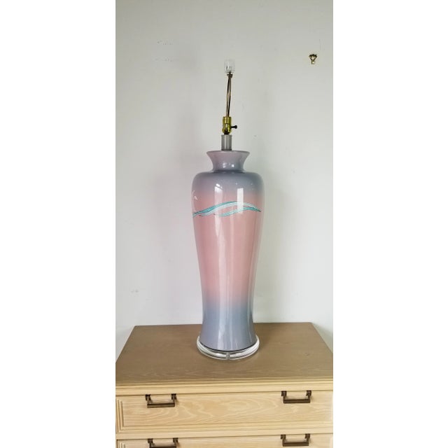 Tall Vintage Ceramic Table Lamp on Lucite Base For Sale - Image 9 of 11