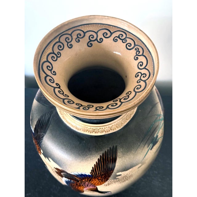 Ceramic Large Japanese Ceramic Vase with Flying Autunm Geese by Kinkozan Studio For Sale - Image 7 of 17