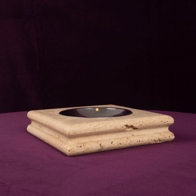Italian Square Travertine Ashtray with Removable Metal Dish, 1970 For Sale - Image 6 of 16