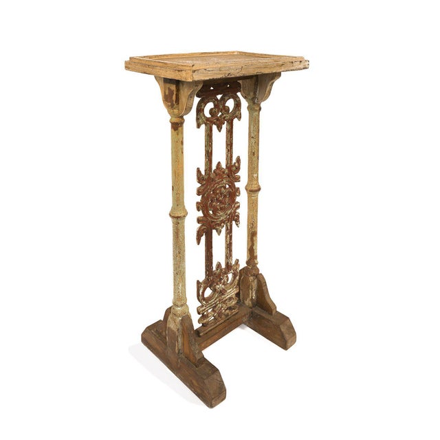 Magnificent cast iron and wood saddle made from an Indian Jali. This piece is designed in the style of the selected...