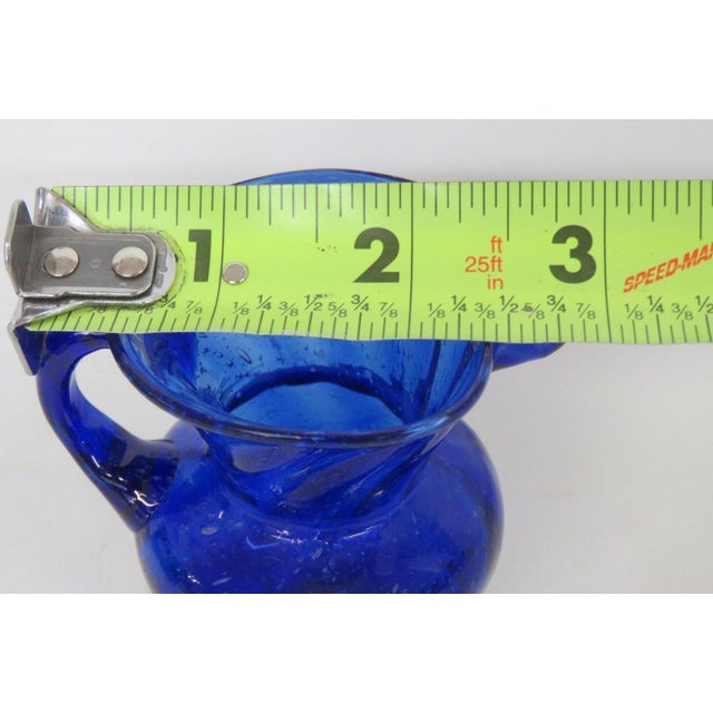 Mid 20th Century Hand Blown Art Glass Mini Pitcher Small Creamer Cobalt Blue Swirl Pattern For Sale - Image 12 of 15