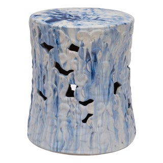 Drip Blue & White Cloud Garden Stool For Sale