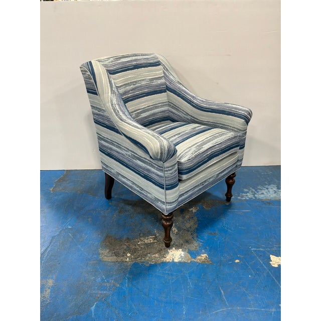 2010s Blue Stripe Chairs With Turned Legs - Pair. For Sale - Image 5 of 8