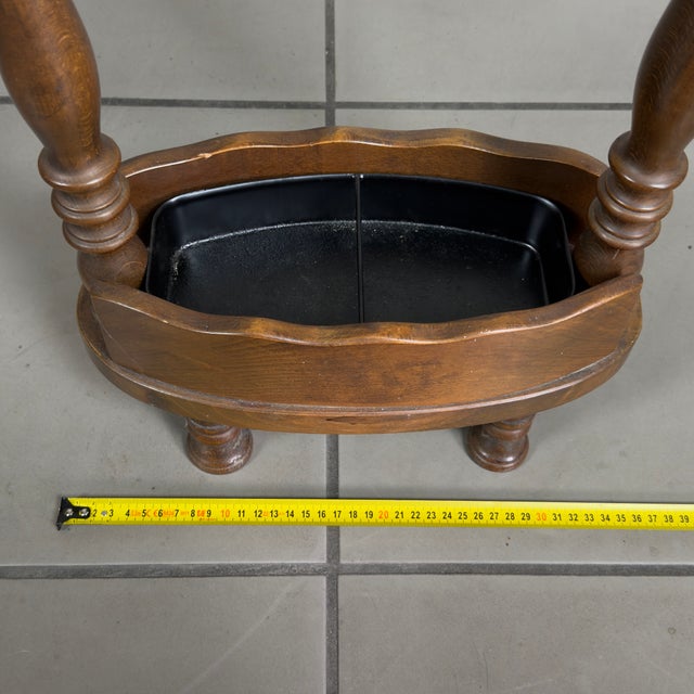 Brown Vintage Wooden Umbrella Stand with Turned Columns and Metal Tray, 1960s For Sale - Image 8 of 11