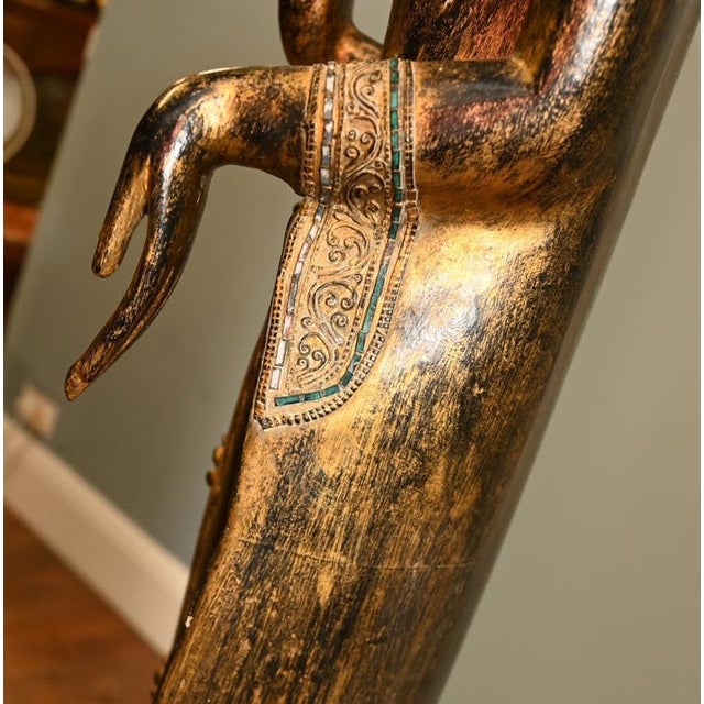 Wood Vintage Carved Burmese Buddha Statue in Giltwood, 1950s For Sale - Image 7 of 11