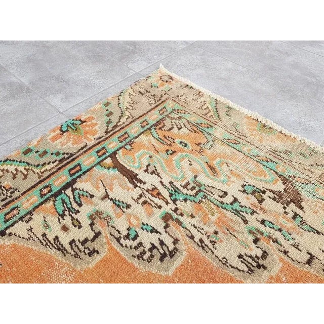 Art Deco 1960s Flower Design Vintage Wool Area Rug For Sale - Image 3 of 10
