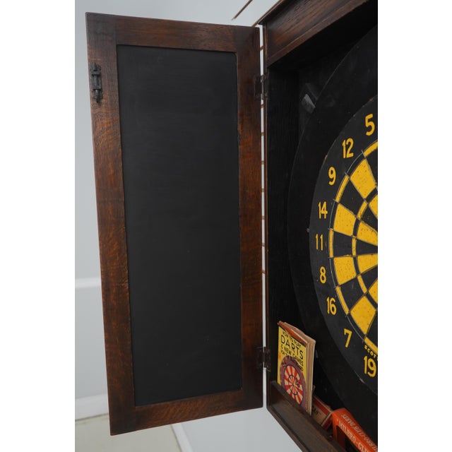 Vintage Feudal Oak Hanging Dart Board Cabinet For Sale - Image 4 of 17