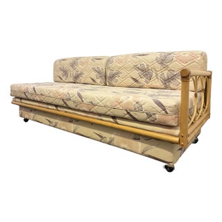 Vintage Mid-Century Modern Rattan Daybed & Sleeper Sofa For Sale