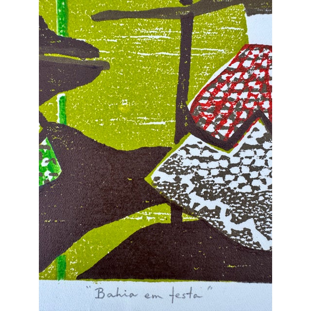 Red “Bahia Em Festa” Color Woodblock Print by Brazilian Artist Hannah Brandt, Signed & Numbered, 1979 For Sale - Image 8 of 10