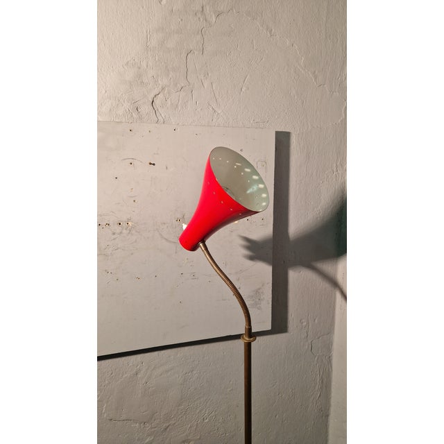 Brass Reading Lamp with Red Cone and Handle, 1950s For Sale - Image 15 of 17