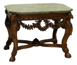 Napoleon III Side Table with Green Marble Top and Wood Carvings, 1800s