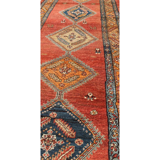 Late 19th Century Antique Persian Bakshaish Rug With Tribal Medallions in Red 3'6"x11'3" For Sale In Atlanta - Image 6 of 7