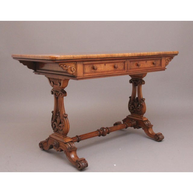 Mid 19th Century 19th Century Burr Walnut Library Table, 1860 For Sale - Image 5 of 12