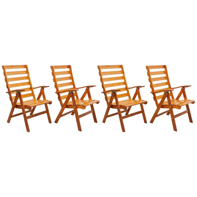 Solid Pine Slat Folding Outdoor Chairs, 1950s, Set of 4 For Sale - Image 12 of 12