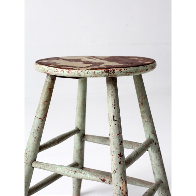 Green Vintage Painted Farmhouse Stool For Sale - Image 8 of 13
