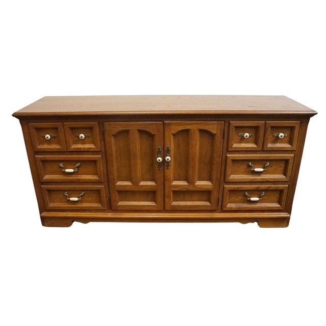 French Country Thomasville Furniture Homecoming Collection Solid Oak Rustic Country Style 69" Triple Door Dresser 43811-150 For Sale - Image 3 of 13