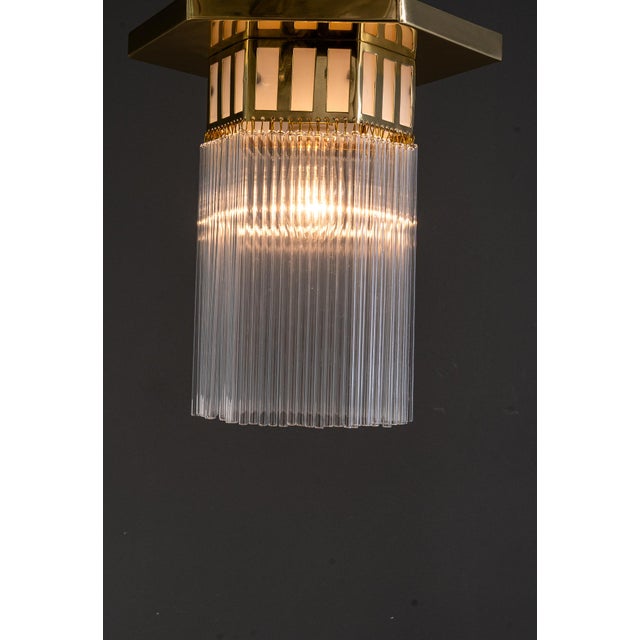 1920s Art Deco Ceiling Lamp in Opal Glass with Glass Sticks, Vienna, Austria, 1920s For Sale - Image 5 of 10