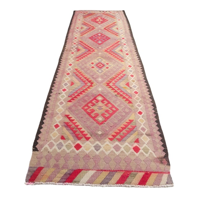 Vintage Mauve & Coral Kilim Runner For Sale