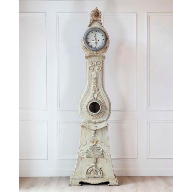 Antique Gustavian Longcase Clock, Hand-Carved Pine, Sweden, 1820 For Sale - Image 13 of 17