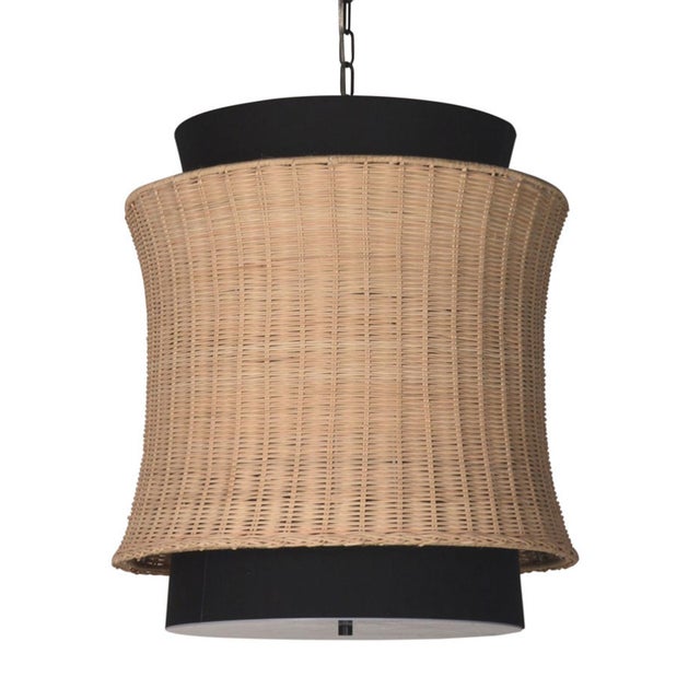 2020s Modern Wicker Black & Tan Pendant Light For Sale - Image 5 of 7