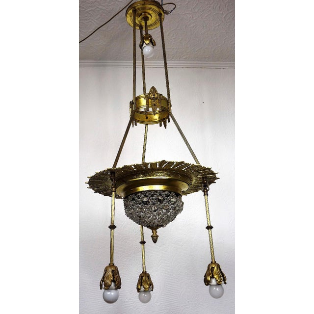 Antique Art Nouveau French Brass and Crystal Chandelier, 1890s For Sale - Image 9 of 13