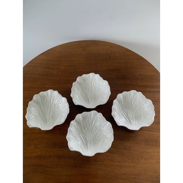 A set of four beautiful white porcelain cabbage plates Circa 1960s Measures: 6.25"W x 6"D x 1.5"H Very good vintage...