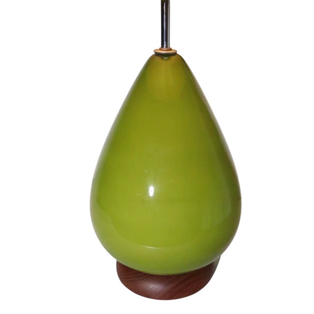 Mid 20th Century Green Glass Table Lamp With Original Shade For Sale - Image 10 of 12