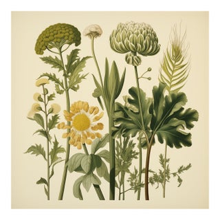 Vintage Botanical Garden Study No. 9 | Botanical Wall Art in Dark Green & Cream For Sale