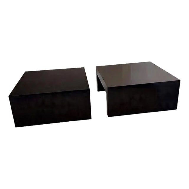 Set of Two Custom Square Black Lacquer Tables For Sale