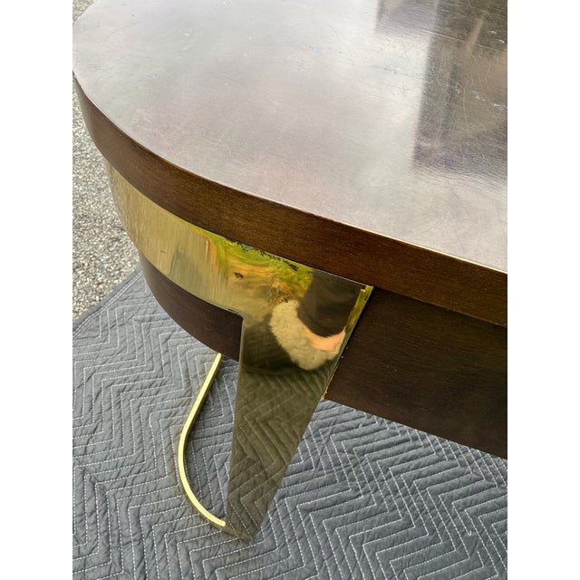 Brass Mid-Century Modern Floating-Top Walnut Desk With Brass Base by John Stuart For Sale - Image 8 of 16