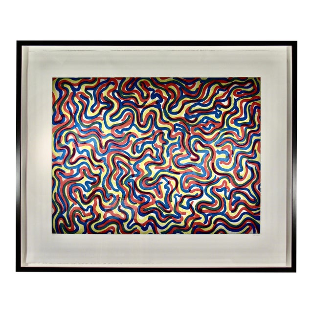 Sol Lewitt "Curvy Brushstrokes" Large Etching With Aquatint, Framed 1997 Original Print For Sale
