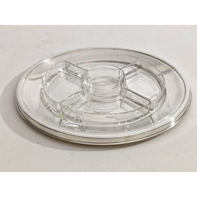 Italian Silver Plated Appetizer Serving Piece with 5 Clear Glass Sectors, 1980s For Sale - Image 11 of 11