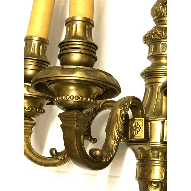 Metal Antique Brass 4-Light Wall Lamp, 1950s For Sale - Image 7 of 8