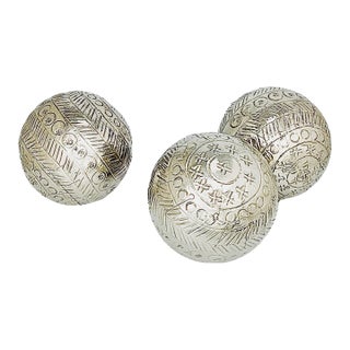 Late 19th-Century French Artisan Hand-Engraved Maillechort Pétanque Boules, Set of 3, Euc For Sale