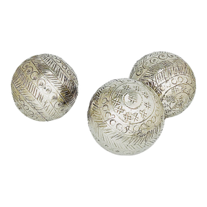 Late 19th-Century French Artisan Hand-Engraved Maillechort Pétanque Boules, Set of 3, Euc