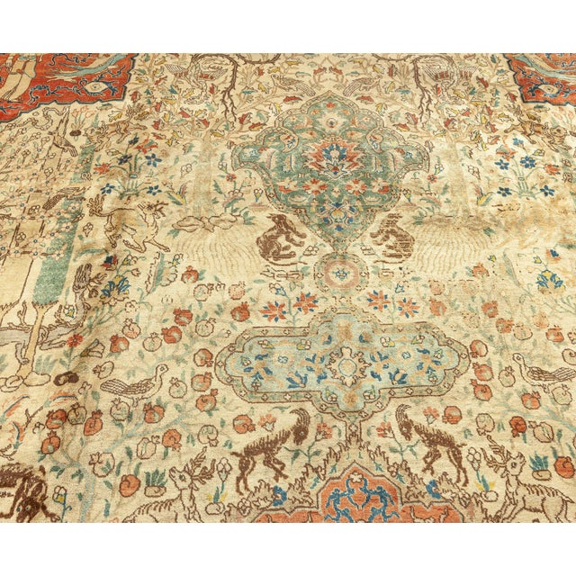 Textile Authentic Persian Tabriz Beige, Blue, Red Handwoven Wool Carpet For Sale - Image 7 of 8