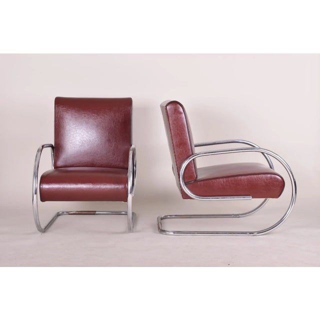 Bauhaus Burgundy Tubular Armchairs, 1930s, Set of 2 For Sale - Image 3 of 10