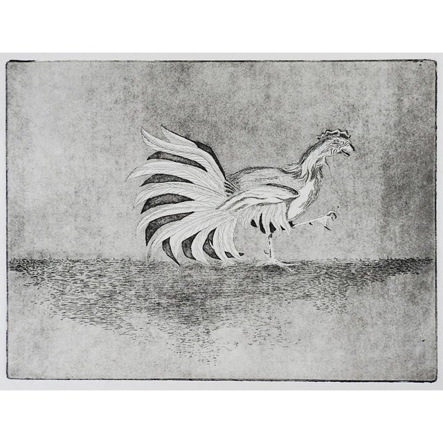 Contemporary Vintage Modernist Fighting Rooster Etching For Sale - Image 3 of 3