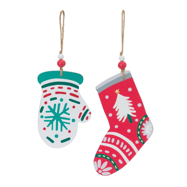 Bring holiday cheer to your home with this charming set of Wooden Mitten and Stocking Ornaments. Featuring beautifully...