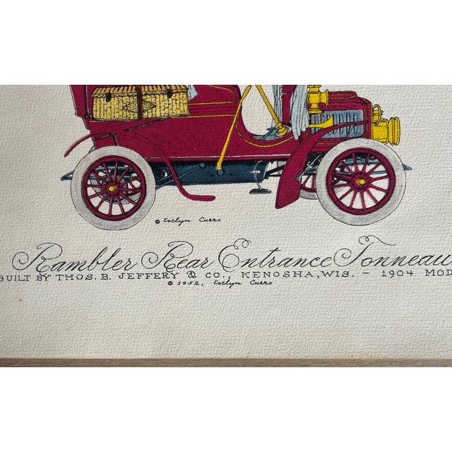 Historical automotive illustration by Evelyn Cuero depicting the 1904 Rambler Rear Entrance Tonneau automobile...