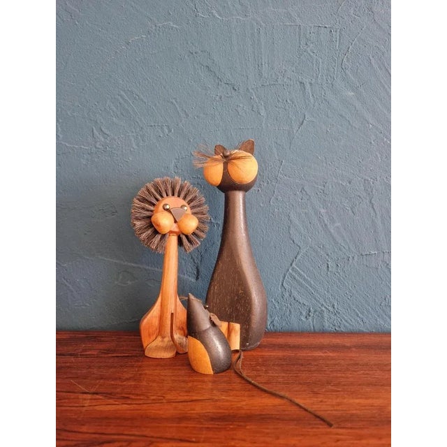 Cat, Lion & Mouse Figurines by Gunnar Florning for Laurids Lonborg, Denmark, 1960s, Set of 3 For Sale - Image 6 of 6