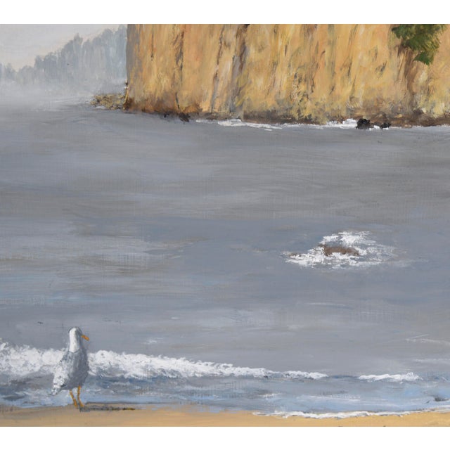 "Sea Cliff" Mid Century Modern Coastal Cliff Seascape in Acrylic on Masonite by Farren Jensen For Sale In Monterey, CA - Image 6 of 9