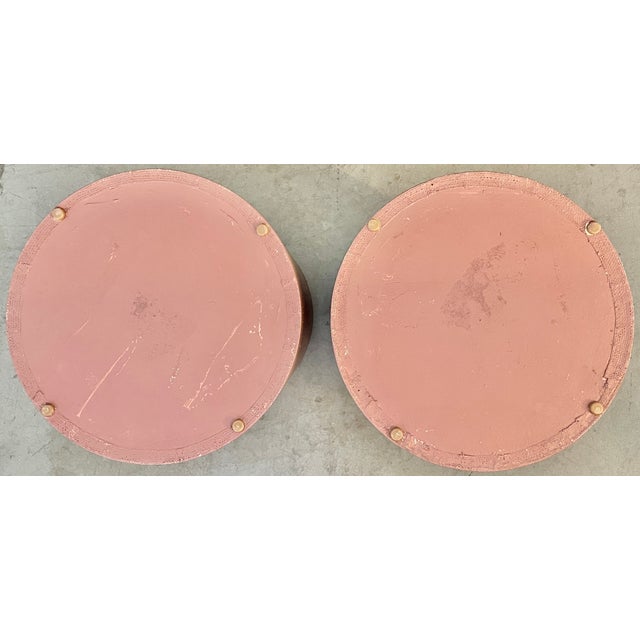 Mid-Century Modern 1980's Pair Cylindrical Grasscloth Covered Side Tables For Sale - Image 3 of 3