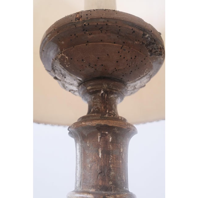 Antique wooden, ecclesiastical candle holder, dating from around the late 1800s, hand-painted, leaving the classic strip...