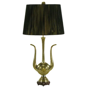 Etched Nickel Over Brass Lion's Head Vessel Table Lamp