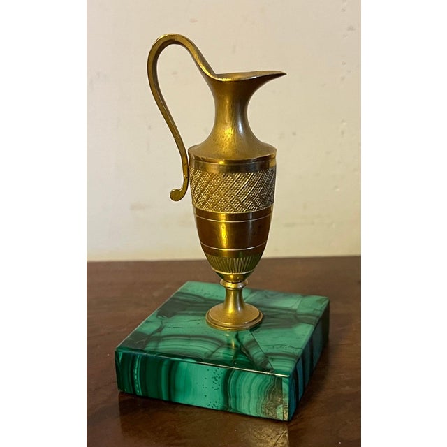Small Antique 19th Century French Empire Gilt Bronze Urn or Ewer Mounted on a Malachite Base For Sale - Image 14 of 14